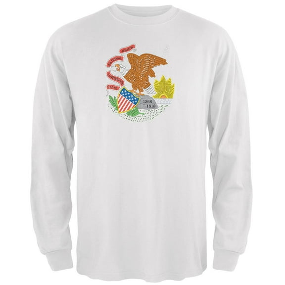 Born and Raised Illinois State Flag Mens Long Sleeve T Shirt White 2XL