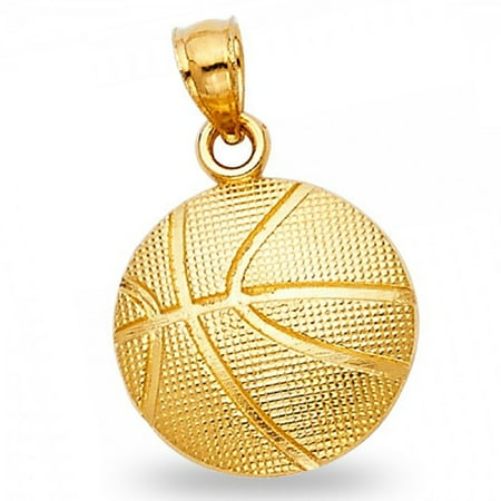 - Basketball Pendant Solid 14k Yellow Gold Sports Ball Charm Satin Finish Diamond Cut Solid 14 x 14 mm