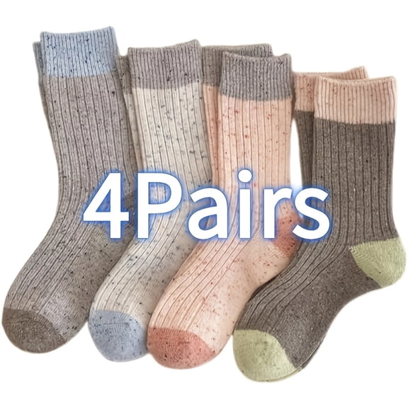 4 Pairs Merino Wool Socks for Women Thermal Winter Cozy Knitting Sockings Crew Work Boot Socks