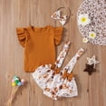 thumbnail image 4 of Ruyang Toddler Flower Romper Dress Knit Ribbed Stretchy Short Sleeve Lace Pleated Romper Clothes with Hairband Baby Girls, 4 of 9