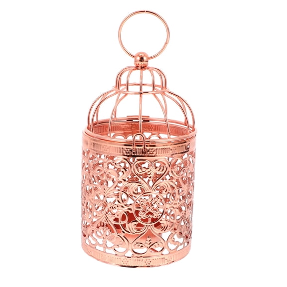 Toyvian 1Pcs Cage Holder Iron Candlestick Ornaments For Bedroom Home Decor In Rose Gold