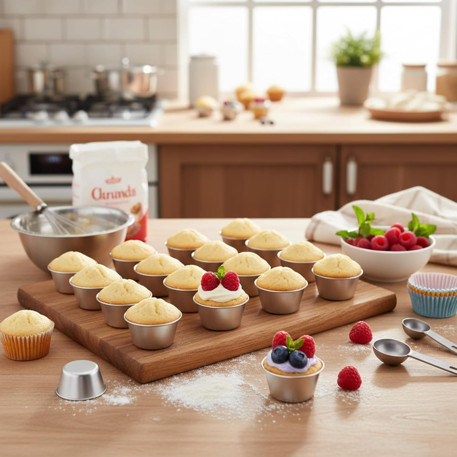 10 PACK Individual Flan Molds Egg Tart Molds Pudding Cups Mini Chocolate Molten Pans Carbon Steel Cupcake Cake Cookie, Round Nonstick Popover Bakeware Tumblers 2.6 x 2 x 1.3 inch