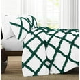 thumbnail image 2 of D.N.G. BEDDINGS 3 Piece Luxury Two Tone Diamond Ruffle Pattern Comforter Set Premium Super Soft, All Season 800 Thread Count 100% Egyptian Cotton Full/Queen Size Teal Green/White Solid Color, 2 of 4