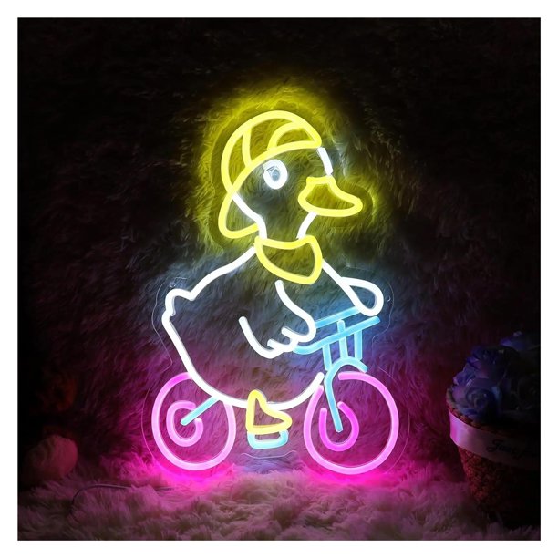 Duck Riding Bike Letrero De Neón Luz Para Decoración De Pared Para Bar Sala De Fiestas Club Tienda Música Concierto Cumpleaños Regulable 28.7cmx40.89cm