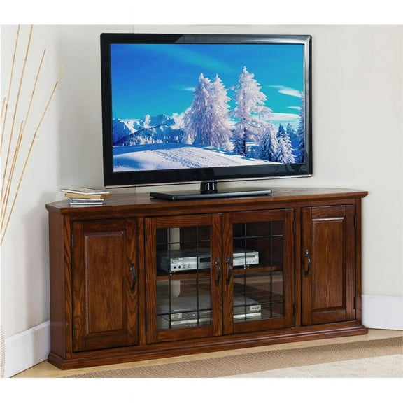 BOWERY HILL 60" Wood Corner TV Stand in Burnished Oak