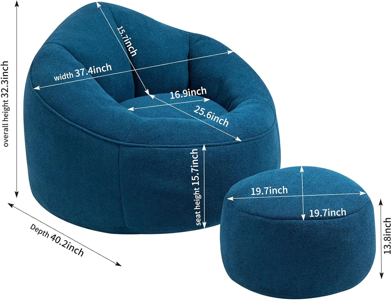 Armrest Bean Bag Chairs with Filler Comfy Bean Bag Chair for Adults and Kids Soft Microfiber Velvet Floor Sofa for Living Room Bedroom No Assembly Required Bag with Footrest