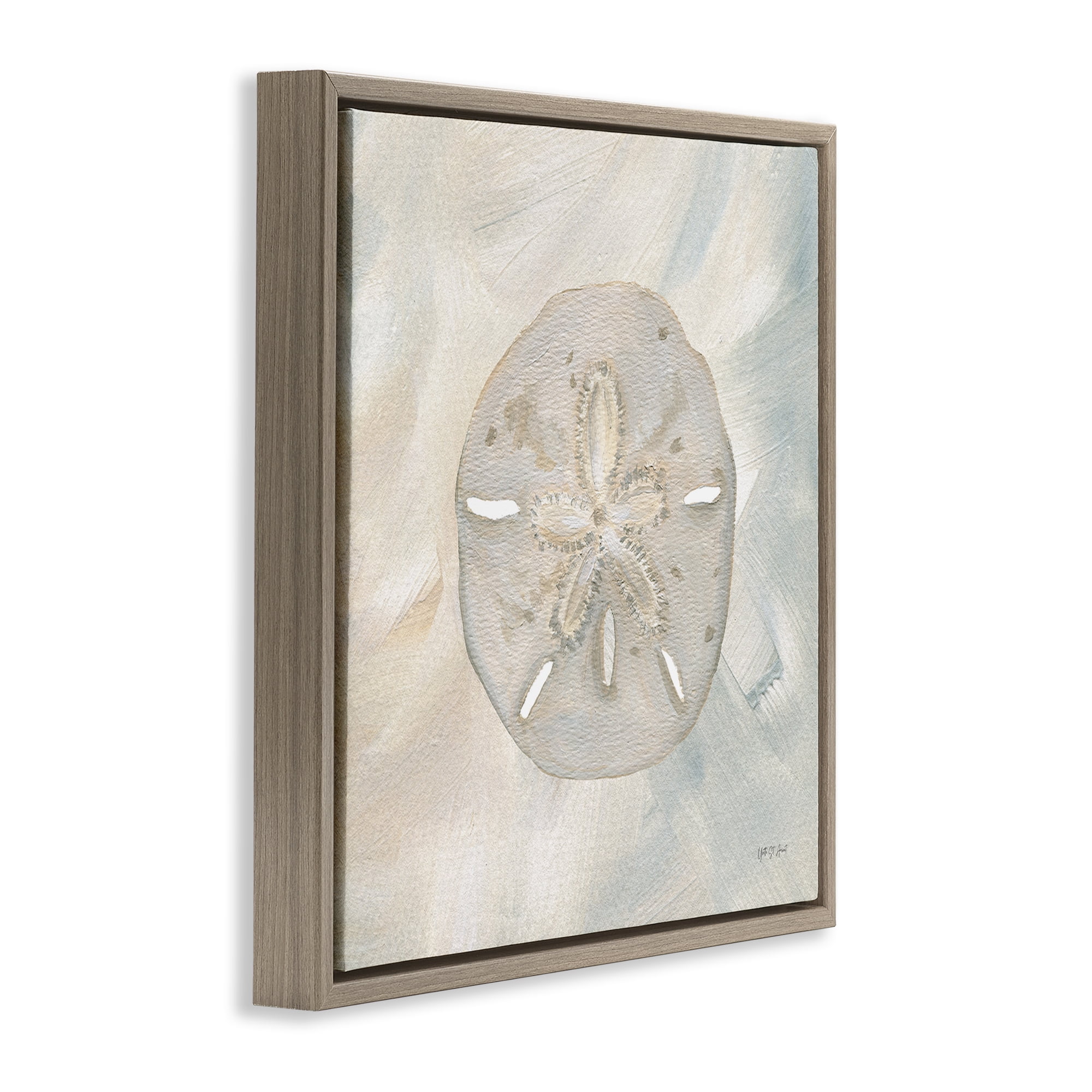Stupell Industries Soft Sand Dollar Coastal Painting Brown Floater Framed Canvas Art Print Wall Art, 18 x 18