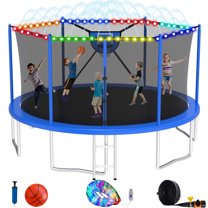 Elitezip Trampoline for Kids 16 FT Outdoor Trampolines with Basketball Hoop, Heavy Duty Trampoline with Safety Enclosure Net, Light, Sprinkler, Ladder, 1500LBS Weight Capacity Backyard Trampolines