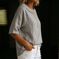 thumbnail image 5 of Womens Shirts Boat Neck Half Sleeve Linen Blouse Casual Loose Fit Solid Color Cotton Linen Summer Lightweight Tops Gray M, 5 of 7