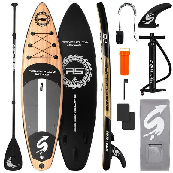 SereneLife Inflatable Stand-up Paddle Board (6 inches Thick) accessories & Carry Bag, Brown