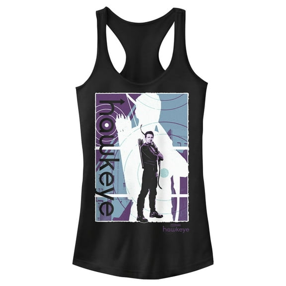 Junior's Marvel Hawkeye Purple Poster Racerback Tank Top Black X Large