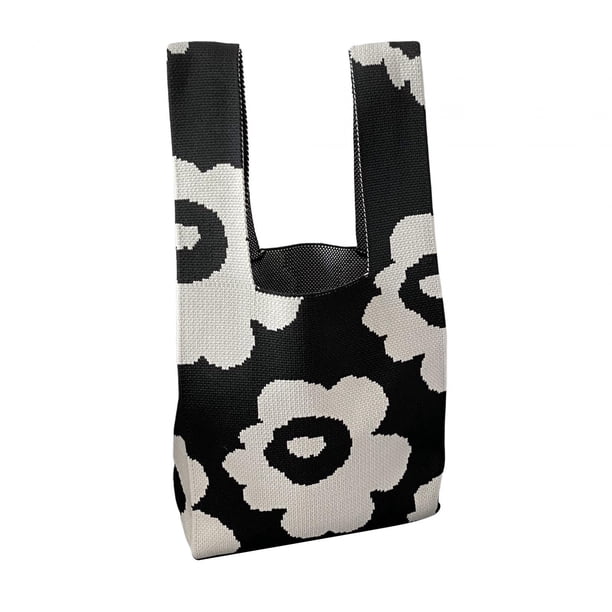 Bolso de punto Bolso de hombro Monedero Bolsa de comestibles Bolsa Reutilizable Lavable Bolso de mano Bolso de compras para el trabajo diario al aire Negro Sunnimix bolso de mano de punto