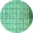 thumbnail image 1 of Ahgly Company Machine Washable Indoor Round Checkered Turquoise Blue Modern Area Rugs, 3' Round, 1 of 4
