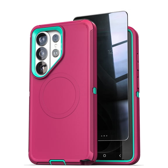 Encased for Samsung Galaxy S26 Ultra Case with Privacy Screen Protector, Ranger Series, Magnetic Heavy Duty Military Grade Protection (Pink, Teal)