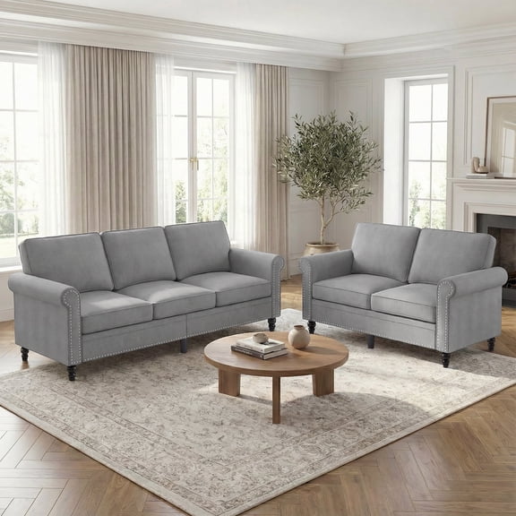 Puremind 2 Piece Sofa Set for Living Room, 3 Seater Sofa and Loveseat Set, Living Room Furniture Sets, Light Gray