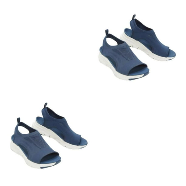Qarigey Sandalias de cuña elegantes para mujer, zapatos duraderos y cómodos para cualquier ocasión, sandalias de cuña informales, sandalias azul treinta y nueve 2Conjunto