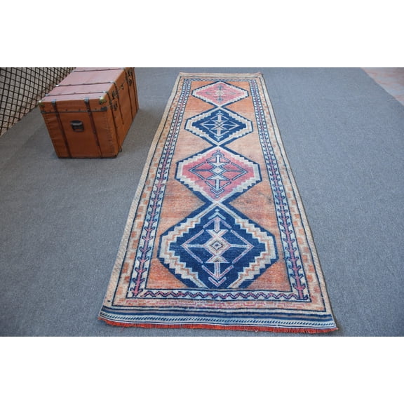 Rugs For Bedroom, 3.5x11.5 ft Large Rugs, Herki Rug, , Orange Persian Rugs, Vintage Rug, Oushak Rug, Turkish Rug, Handmade Salon Rug