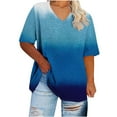 thumbnail image 2 of Ashirexll Shirts for Women, Womens Short Sleeve Tops, Plus Size V-Neck Short Sleeve Gradient Color Summer T-shirts, 2 of 5