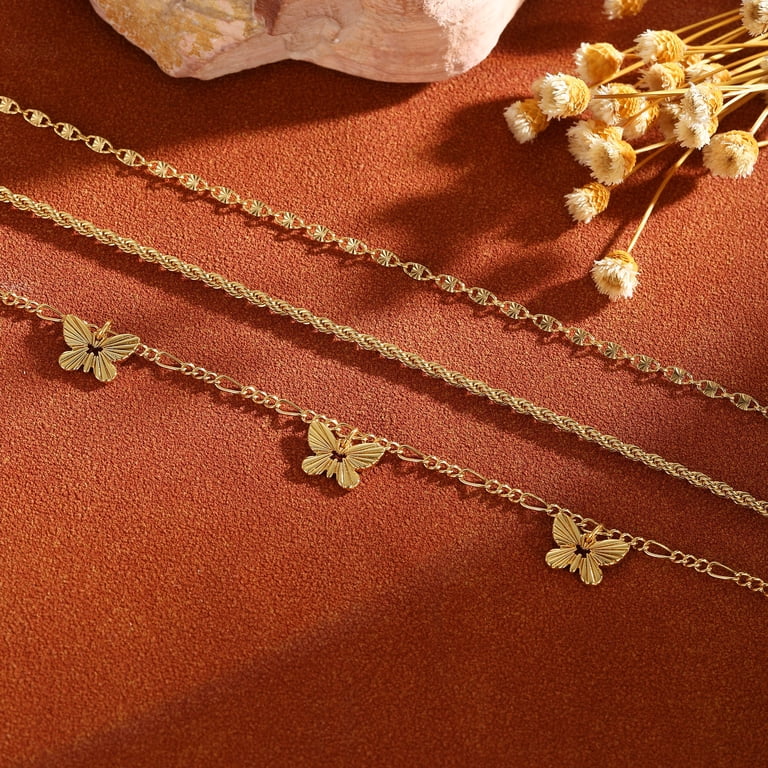GOSFRY 14k Gold Plated Anklet Set, 3-Piece Stackable photo 7