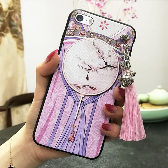 LYM-Phone Case For iphone 5/5S/SE, Anti-dust Bell Silicone Protective Anti-knock Shockproof Tassel Back Cover TPU Chinese Style Durable Waterproof Soft case Dirt-resistant