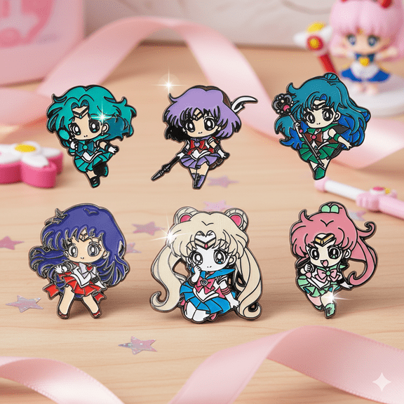 6PCS Cute Cartoon Character Metal Enamel Pins - Colorful Anime-Style Brooches for Jackets, Bags, Caps