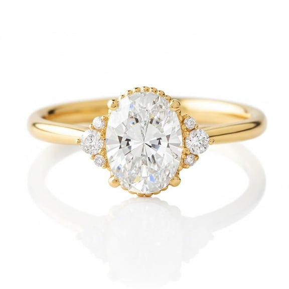 Jewelerix 10K Yellow Gold Vermeil Valentine Day Ring Luxury Oval Cut Engagement Ring Handmade Moissanite Side Stone Women Bridal Gift Jewelry