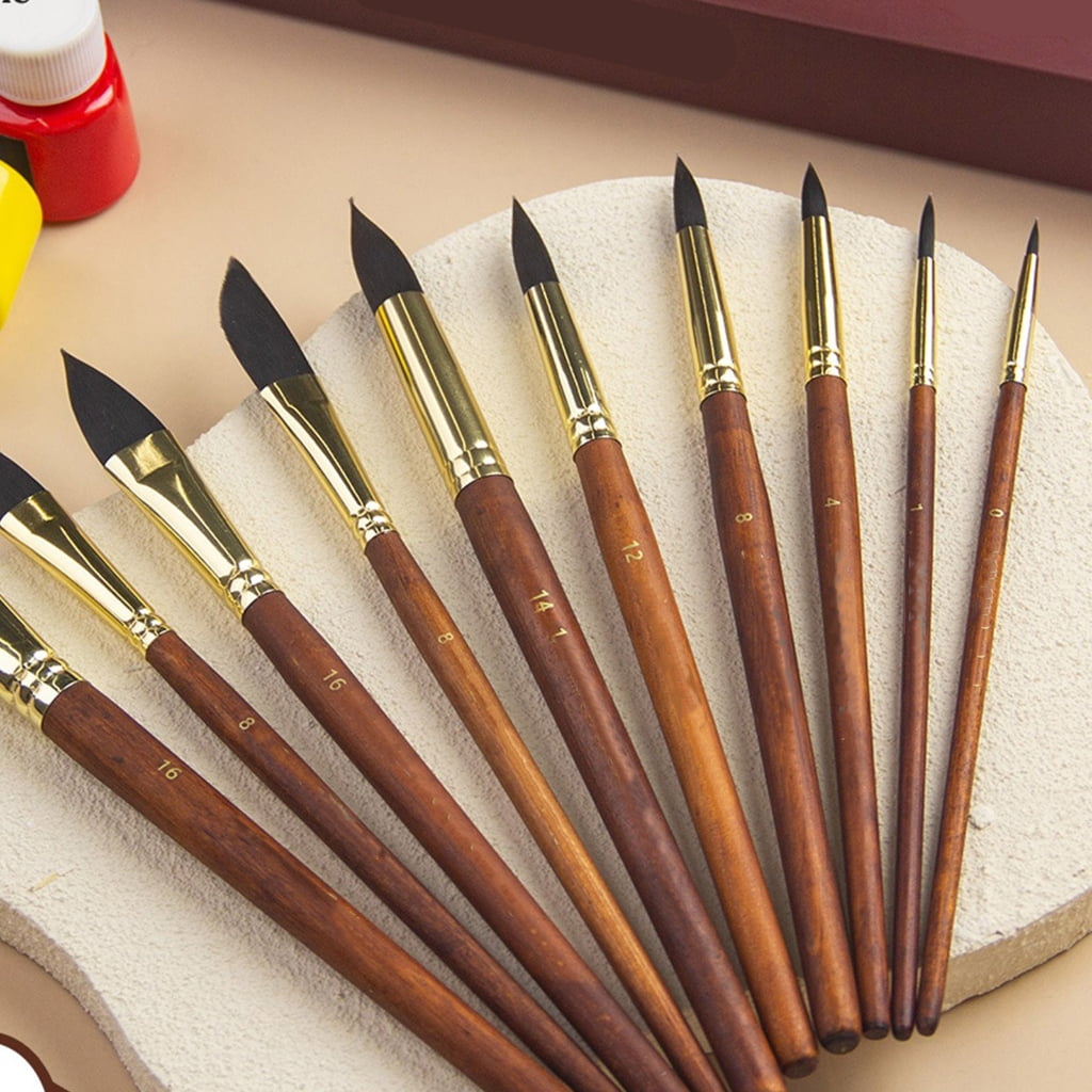 10Pcs Wooden Handle Watercolor Brush Synthetic Bristles Paint Brushes for Artist