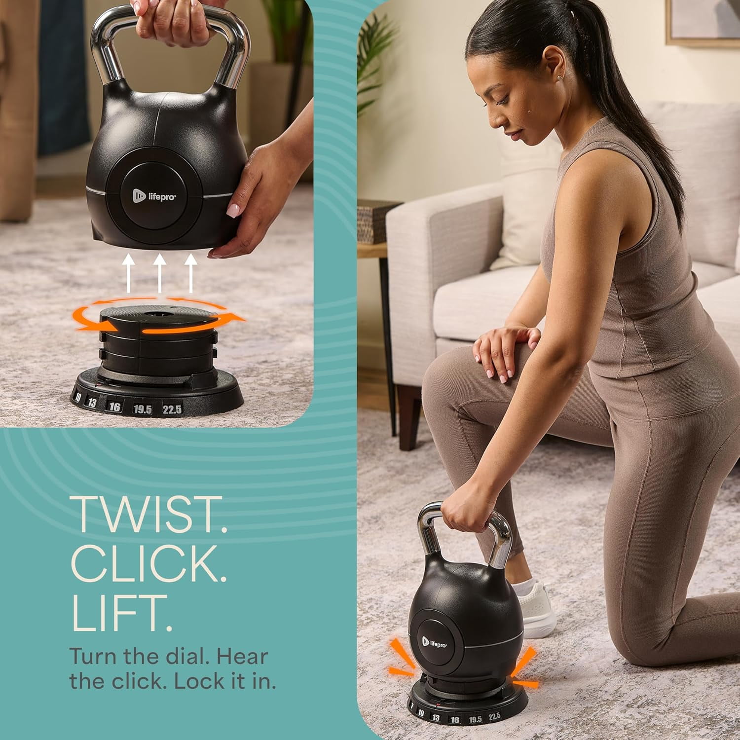 LifePro Adjustable Kettlebell – 7-in-1 Rep Adjustable Kettle Bell Adjustable Weight Set for Men & Women – Compact Home & Gym Strength Training Kettlebells