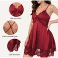 thumbnail image 3 of QYLUX Women Nightgown Sexy Sleepwear V-neck Modal Babydoll Lace Chemise Lingerie Lounge Dress, 3 of 9