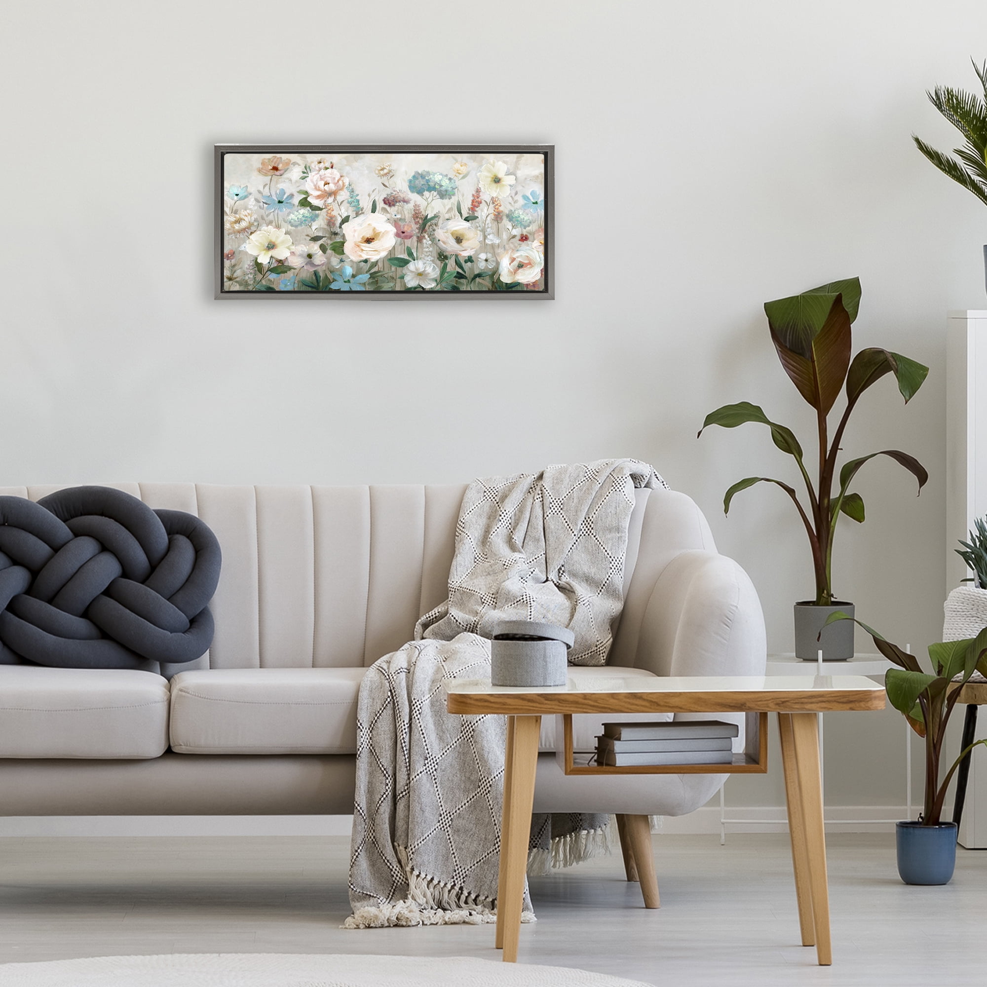 Stupell Industries Pastel Garden of Peonies Gray Framed Floater Canvas Wall Art, design by Nan