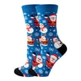 thumbnail image 4 of Christmas Socks Cartoon Dance Santa Snowman Mid Calf Socks Tree Warm Cozy Funky Comfortable Colorful Novelty Crew Socks for Women Blue1, 4 of 4