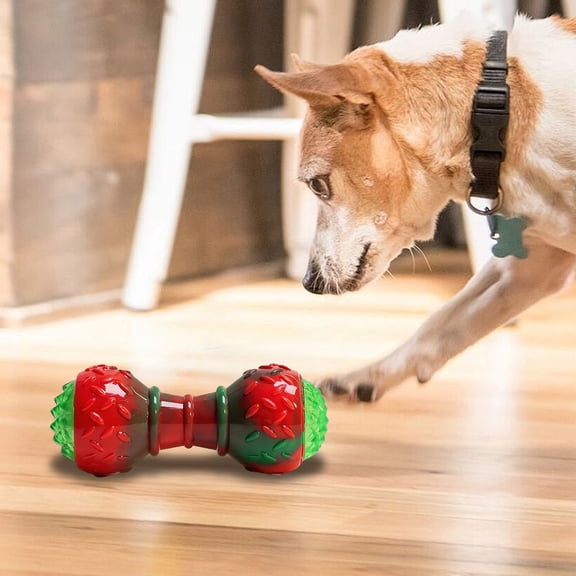 Christmas Dog Toy Sound Emitting Light Up Bouncy Ball Durable Chew Stick for Small Medium Dogs with Raised Granules for Teeth Cleaning Oral Health Festive Bone Shape Interactive Pet Toy