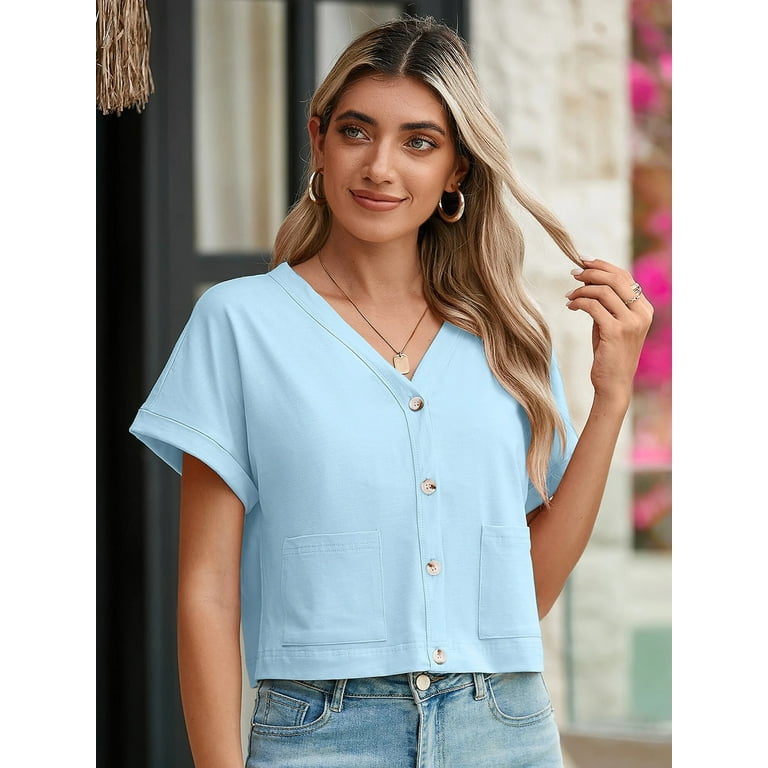 Chiclily Womens Summer Blouses Tops Light Blue Lightweight Chiclily Womens Summer Blouses Tops Light Blue Lightweight