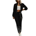 thumbnail image 2 of UAMVSH Cropped Jackets Sets for Women Soft Athletic Long Sleeve Coats with Zipper Soft Drawstring Sweatpants 2 Piece Outfits(Small,Black), 2 of 6