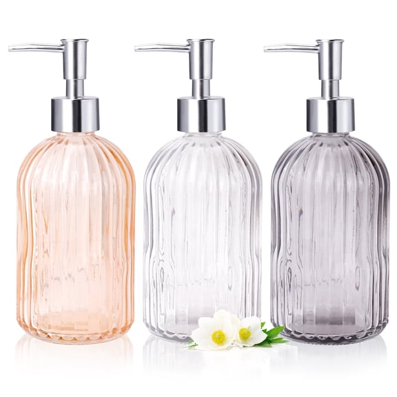 JINYINGHOD 3 Pcs Soap Dispenser Set, Clear Glass Soap Dispenser, 14 oz Refillable Liquid Hand Soap Dispenser with Rust Proof Plastic Pump, Bathroom Soap Dispenser for Kitchen Countertop