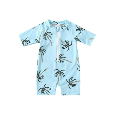 

Sunisery Infant Baby Boys One Piece Swimsuit Cute Shark Tree Print Short Sleeve Zip Up Rashguard Swimwear Bathing Suit