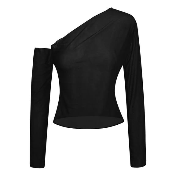 JGGSPWM Women's Mesh Sheer Tops Off The Shoulder Long Sleeve See Through Shirts Going Out Party Club Outfits Black S
