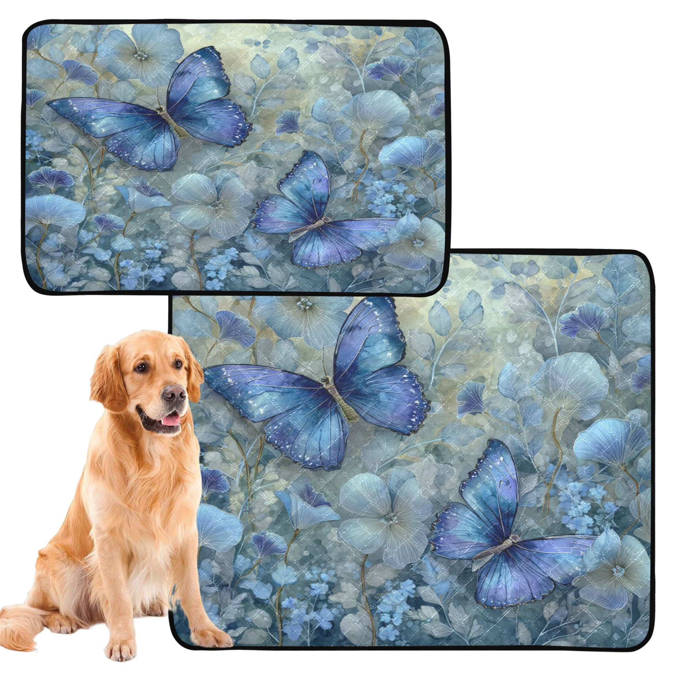Qxltty Butterfly Floral Cat litter Pads Pet Set of 3 Diaper Mats Center Anti-leakage Layer Absorbent Soft and Comfortable