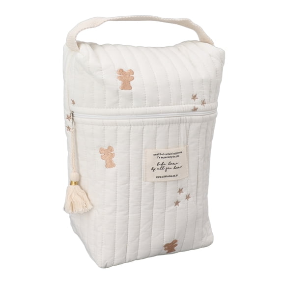 Suodoka Cute Quilting Embroidered Pattern Diaper Bag Cotton Baby Stroller Zipper Bag for Bottle Wipes Pacifier - Bear