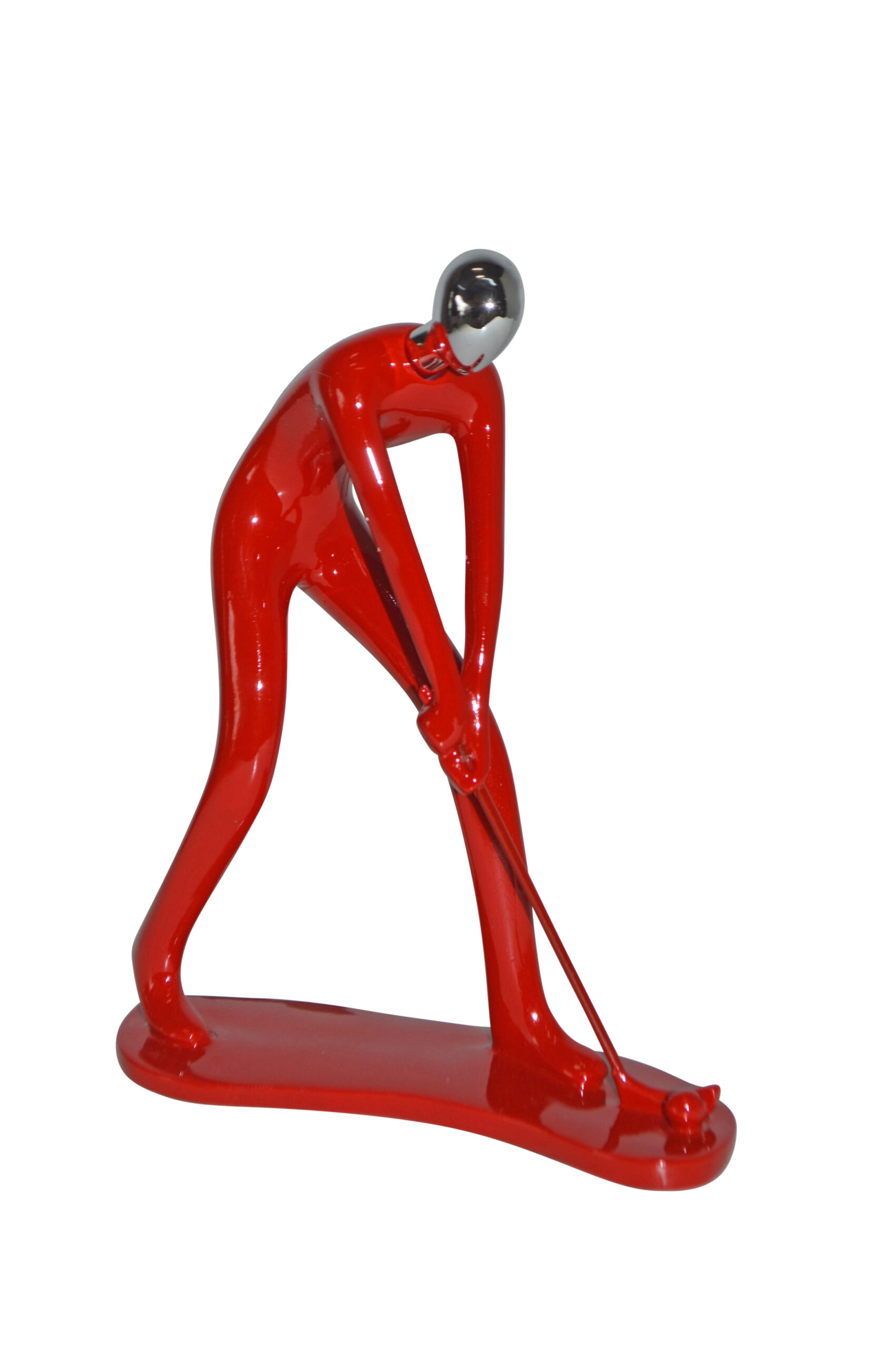 Modern art Red Golfer with Silver Head Resin Statue - Size: 7"L x 2"W x 9"H.