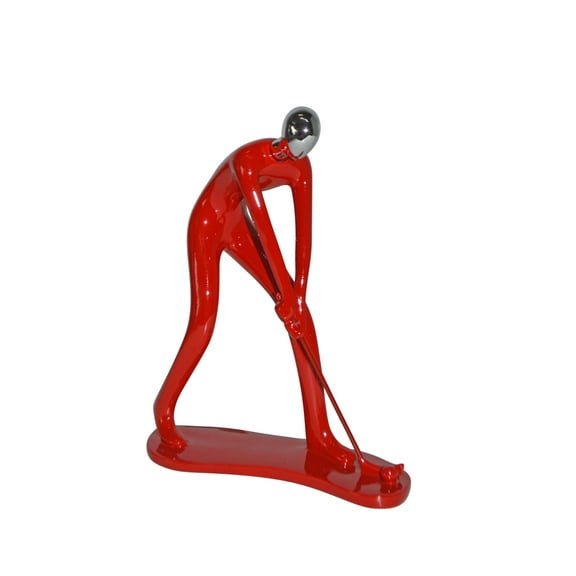 Modern art Red Golfer with Silver Head Resin Statue - Size: 7"L x 2"W x 9"H.