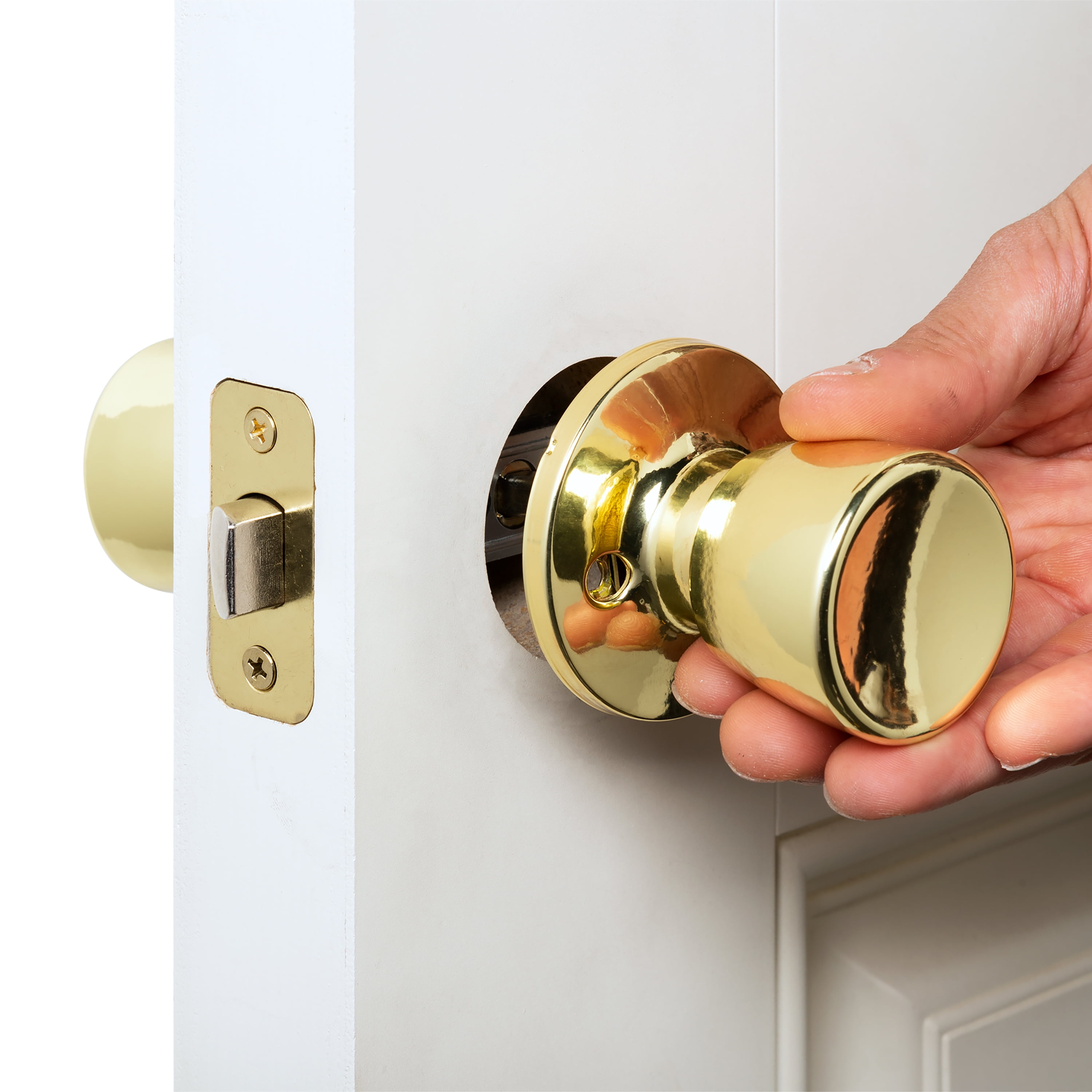 (2 pack) Hyper Tough Interior Non-Locking Tulip Style Passage Doorknob, Polished Brass Finish