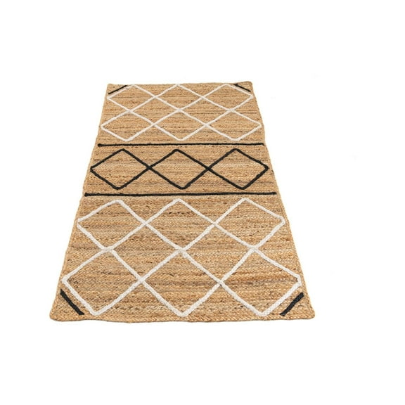 Indian Handmade Braided Natural Pure Jute with Black & white Design Area Rugs Size 2 x 4 Feet ( 60 cm x 120 cm )