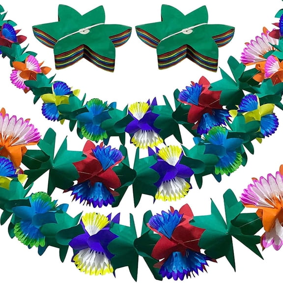 4 Pack Tropical Paper Flower Garland, 30FT Tissue Banner for Luau Hawaiian Summer Tiki Bar and Party Decorations