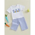thumbnail image 3 of aturustex Little Boys 2pcs Easter Pants Outfits 6M 12M 18M 2T 3T 4T Toddler Short Sleeve T-shirt Bunny Embroidery Shirts Crew Neck Tee Shirt Tops and s Spring Summer Outfit for Holiday Party, 3 of 7