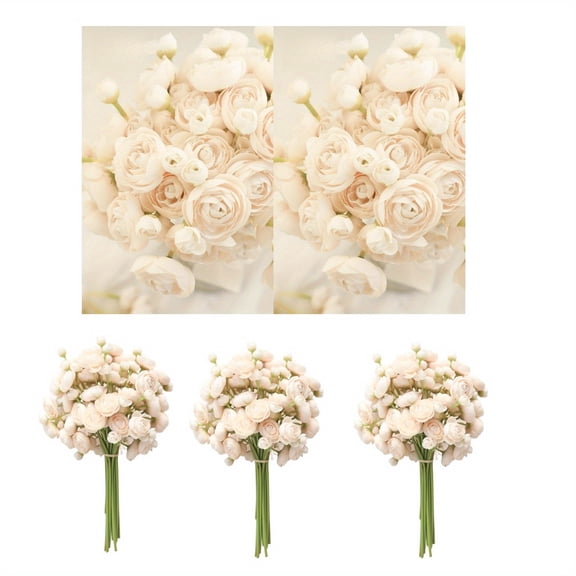 18-Piece Champagne Ranunculus Artificial Flowers Bulk Set, Faux Silk Mini Wedding Filler Flowers for DIY Bridal Bouquets, Centerpieces and Bridal Shower Decorations