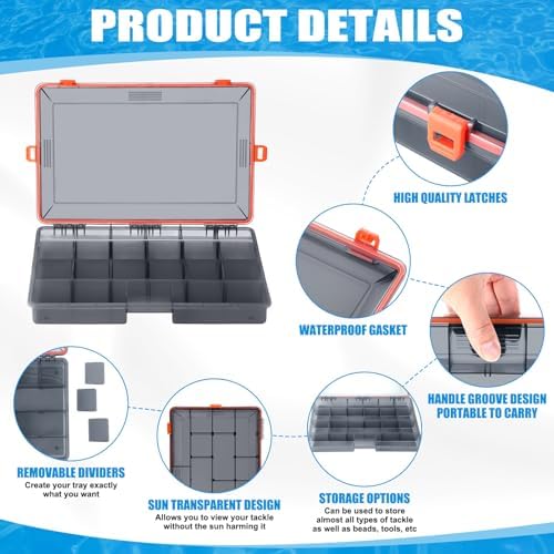 Voylla 6 Pack Fishing Tackle Boxes Waterproof 3600 and 3700 Tackle Trays with Removable Dividers Plastic Storage Organizer Bait Vault Camouflage Box for Freshwater Saltwater (Orange,3700)