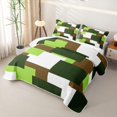 thumbnail image 3 of Castle Fairy Geometric Offset Square Block Twin Quilt Set 2 Pieces,Mid Century Mosaic Twin Coverlet Set,Olive Lime Brown,1 Bedspread and 1 Pillowcase, 3 of 7