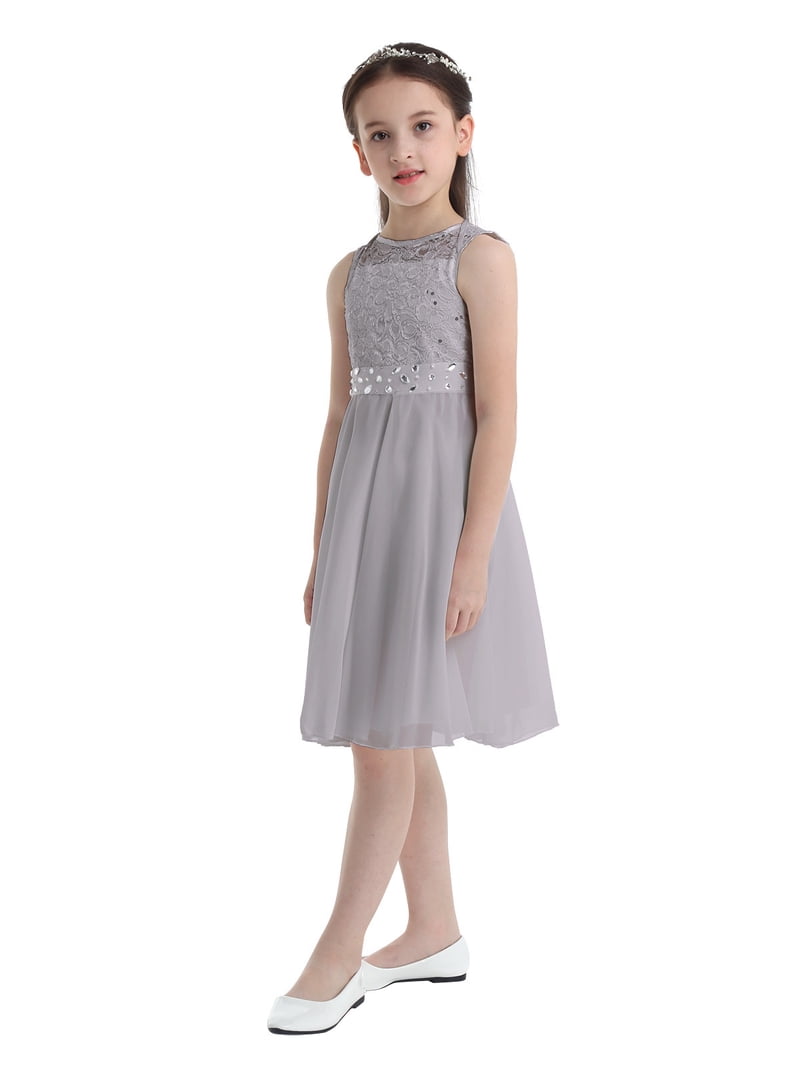 Yhong Children's Sequined Flower Girl Dress with Rhinestone Sashes Party  Dance Ball Prom Lace Wedding Bridesmaid Dress Gray 16 - Walmart.com