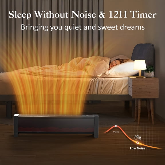 33" Baseboard Electric Heater - 1500W, Realistic Flame, Remote, 12H Timer, Overheat Protection, US Plug, Large Room/Office